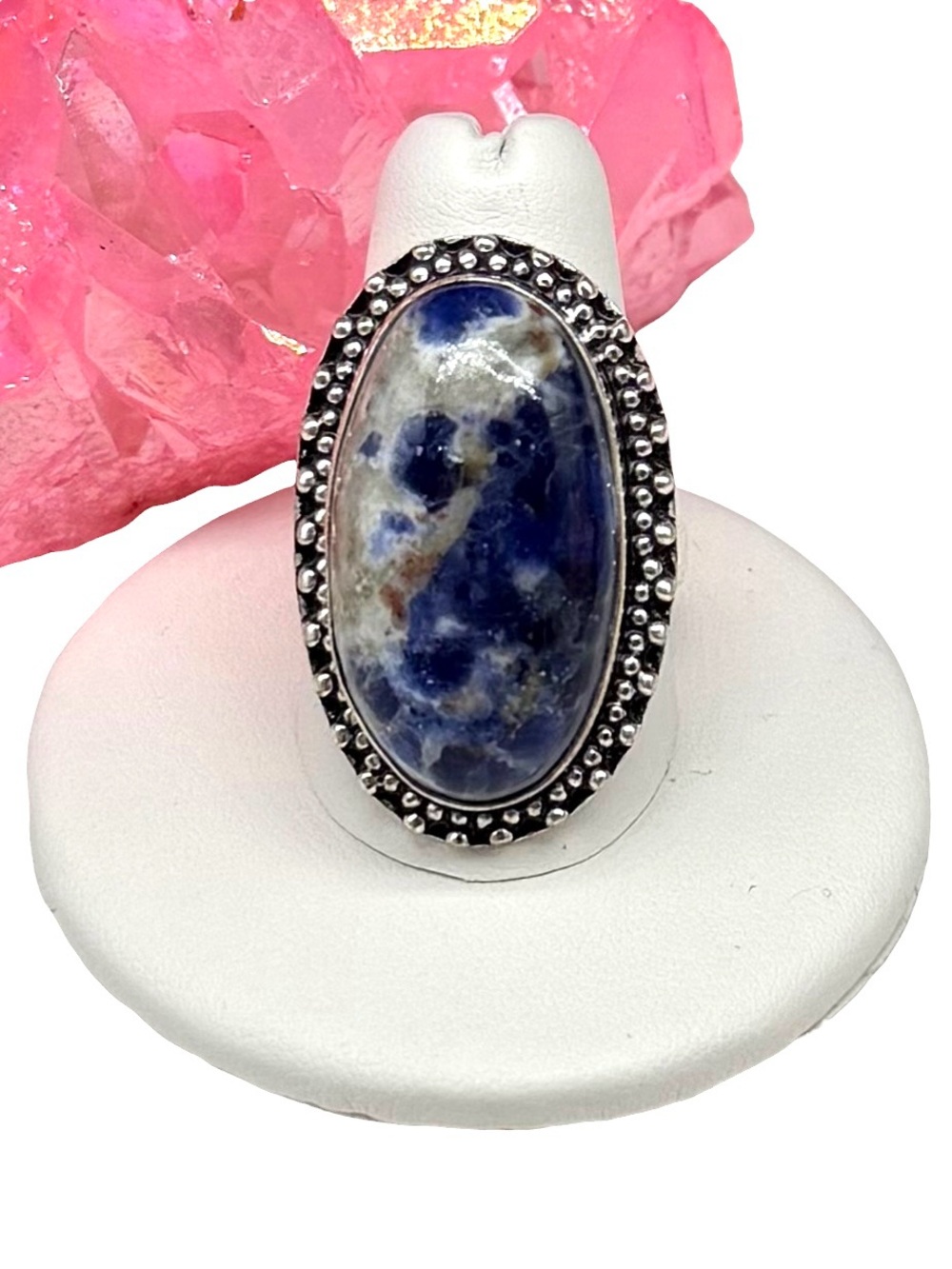 Sodalite Ring Size 10 925 Sterling Silver Overlay Chunky Oval Blue Stone